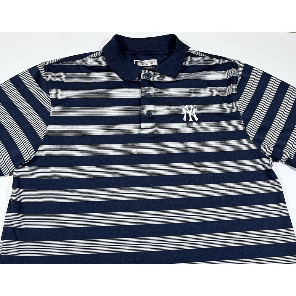 New York Yankees True Fan Genuine Merchandise Striped Polo Shirt Men's Large - Picture 3 of 10